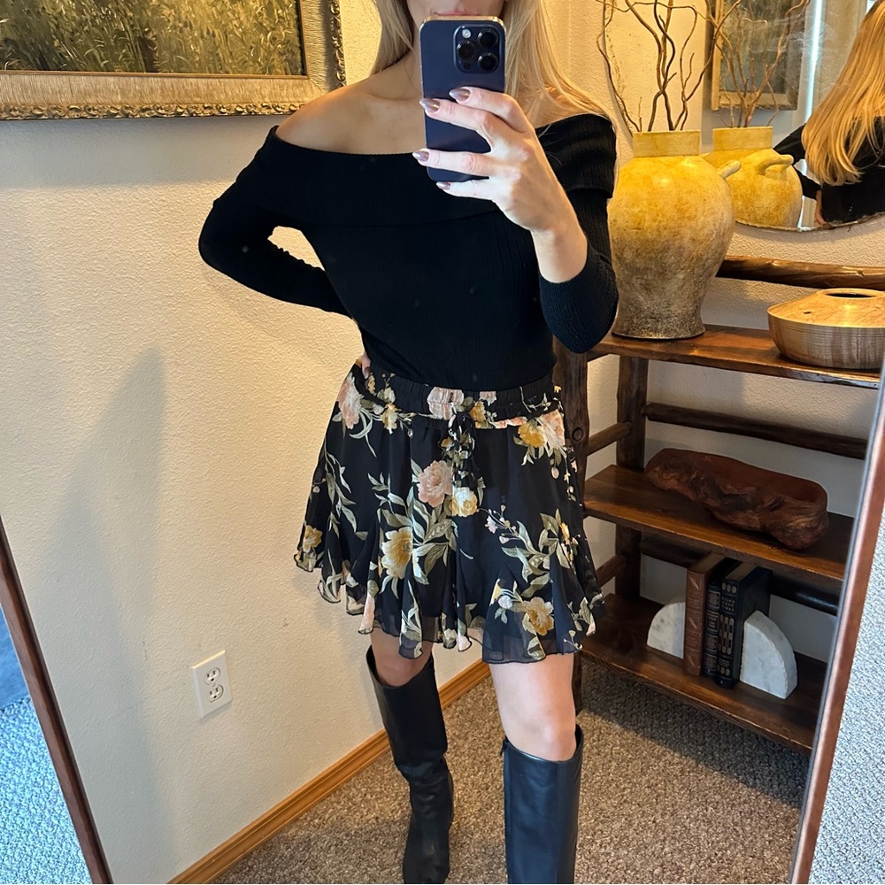 Vici Skirt Black Floral Skater Skirt